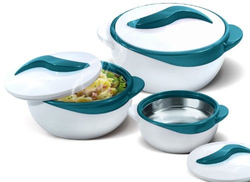 Pinnacle 3 Piece Thermo Dish Hot or Cold Casserole Serving Bowls with Lids Turquoise - Image 1