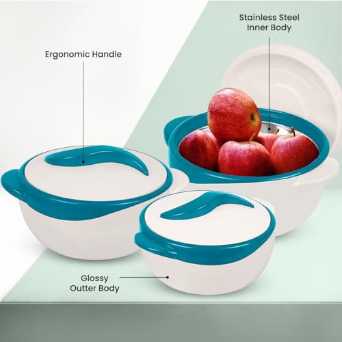 Pinnacle 3 Piece Thermo Dish Hot or Cold Casserole Serving Bowls with Lids Turquoise - Image 4