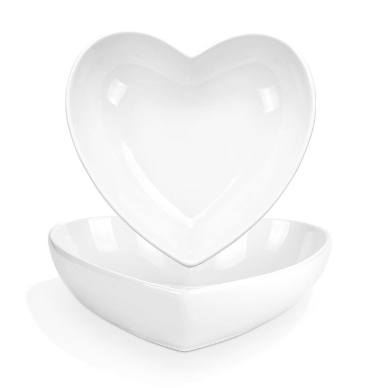 WHJY Set of 2 Porcelain Heart Shaped Bowls, 7 inches White Ceramic Dish Set for Valentines Day, Salad, Fruit, Cereal and Appetizer - Image 1