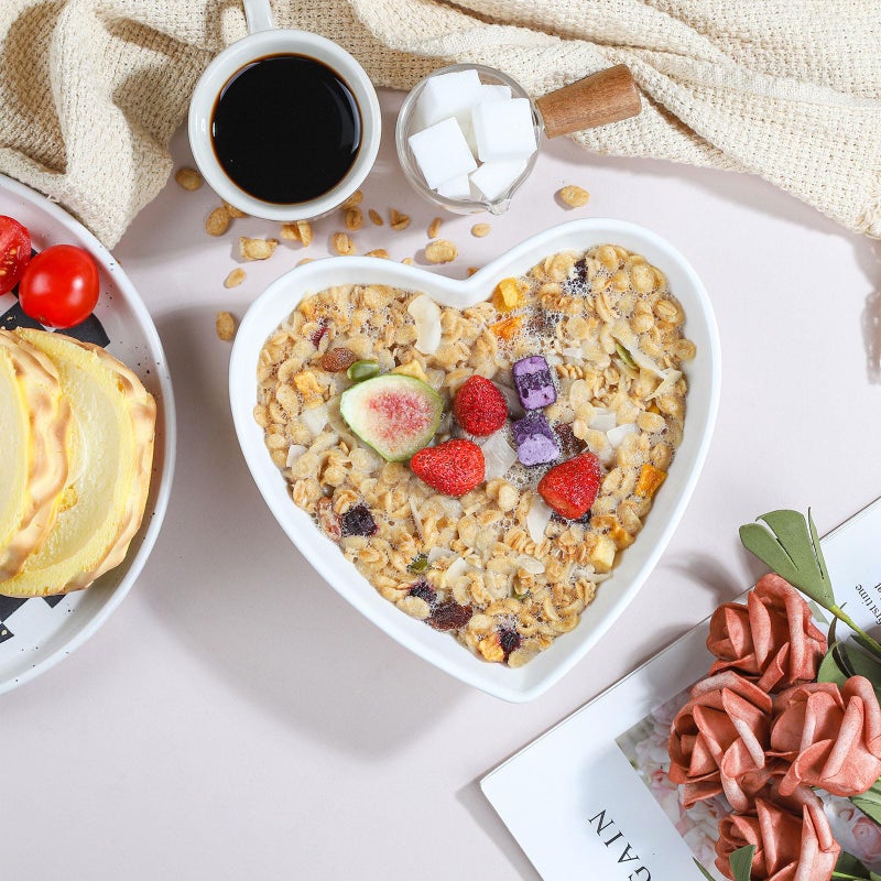 WHJY Set of 2 Porcelain Heart Shaped Bowls, 7 inches White Ceramic Dish Set for Valentines Day, Salad, Fruit, Cereal and Appetizer - Image 5