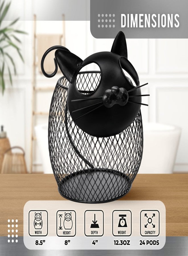 Made Easy Kit Cat Coffee Pod Holder Basket - Metal K-Cup Organizer for Countertop Coffee Bar - Cute Kitchen Décor Storage for Keurig Pods, Creamers & Capsules (25 Pod Capacity) - Image 4