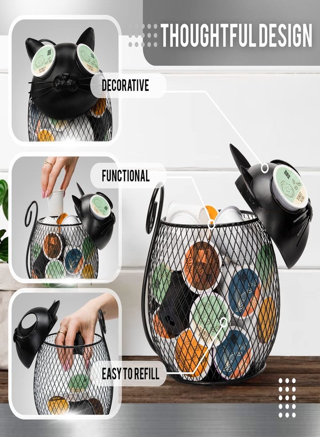 Made Easy Kit Cat Coffee Pod Holder Basket - Metal K-Cup Organizer for Countertop Coffee Bar - Cute Kitchen Décor Storage for Keurig Pods, Creamers & Capsules (25 Pod Capacity) - Image 3