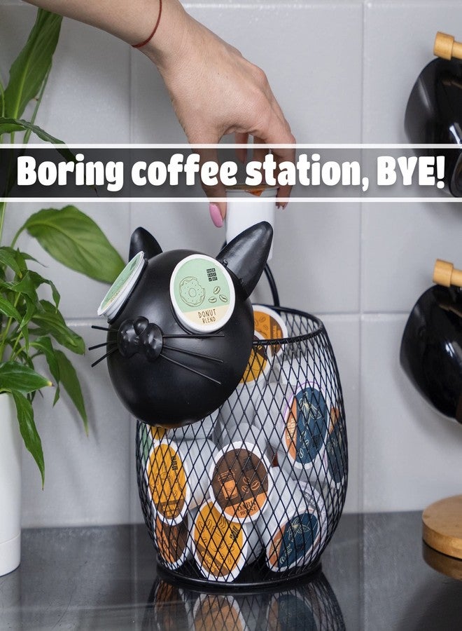 Made Easy Kit Cat Coffee Pod Holder Basket - Metal K-Cup Organizer for Countertop Coffee Bar - Cute Kitchen Décor Storage for Keurig Pods, Creamers & Capsules (25 Pod Capacity) - Image 2