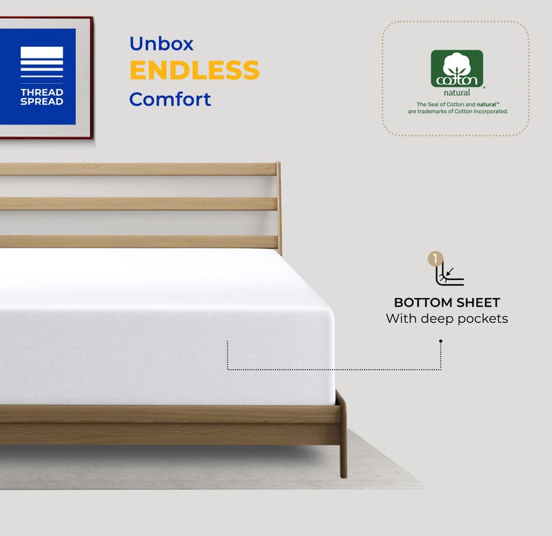 THREAD SPREAD Queen Size Fitted Sheet Only - 100% Egyptian Cotton 600 Thread Count Deep Pocket White Queen Fitted Sheet  Fitted Sheet Queen Size  Soft Cooling Bottom Sheet  Fits Mattress Upto 18"" - Image 3