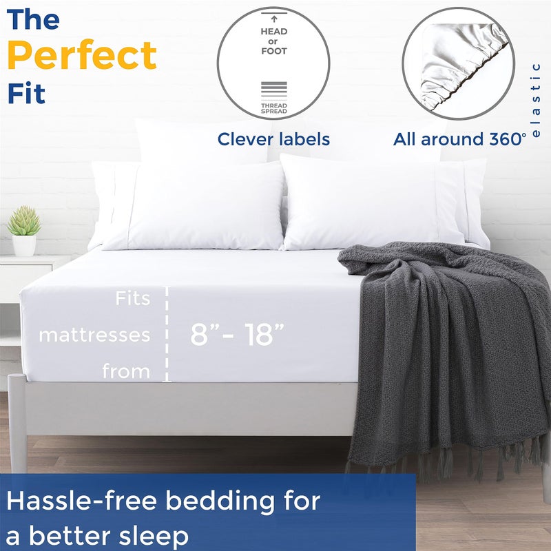 THREAD SPREAD Queen Size Fitted Sheet Only - 100% Egyptian Cotton 600 Thread Count Deep Pocket White Queen Fitted Sheet  Fitted Sheet Queen Size  Soft Cooling Bottom Sheet  Fits Mattress Upto 18"" - Image 2