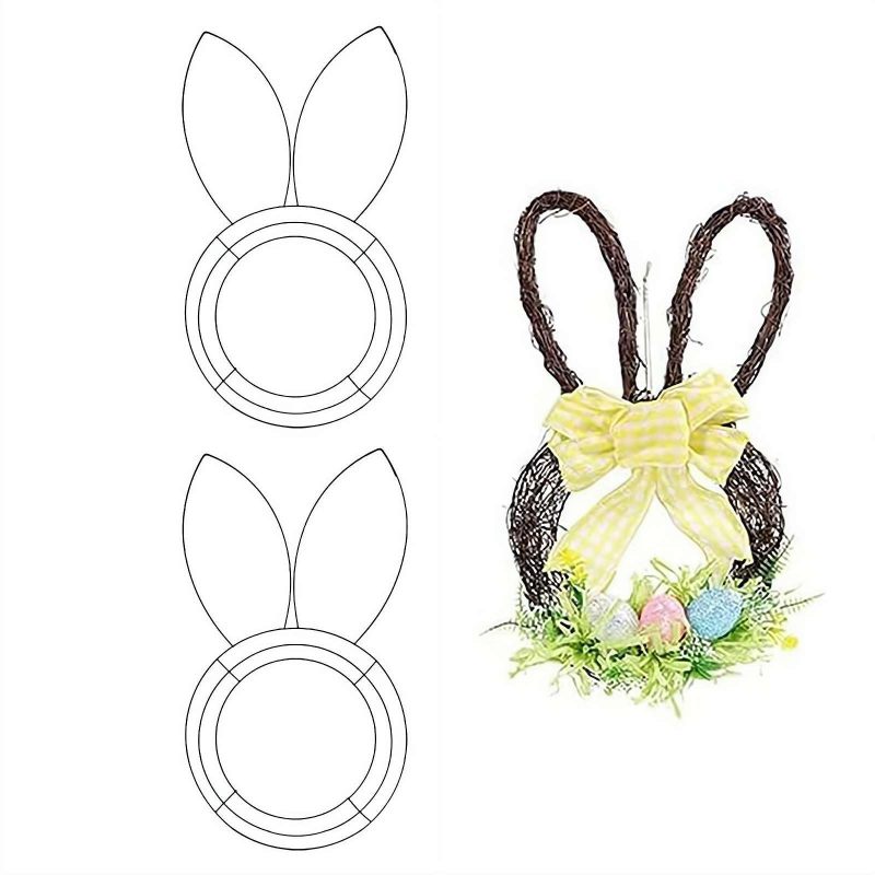 Easter Wreath Form 2pcs Durable Metal Wire Reusable Design Rabbit Wreath Frame - Cute Rabbit Shape DIY Craft-Friendly Wire Wreath Frame for Easter Home Decor Indoor Outdoor Garden Gatherings - Image 1