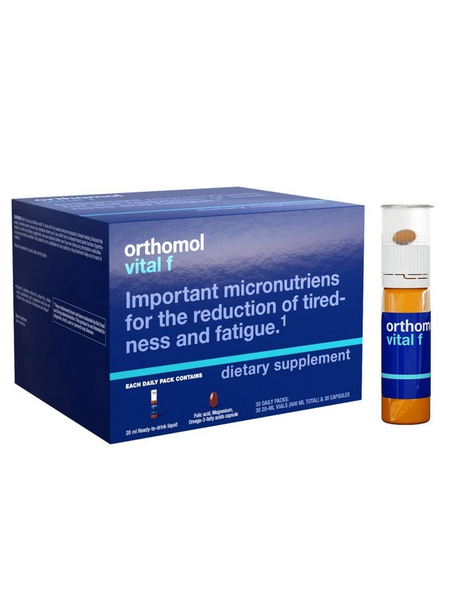 Orthomol أورثومول فيتال F زجاجة للنساء، مكمل فيتامين لمدة 30 يومًا - طاقة يومية، تقليل التعب ودعم الحيوية مع فيتامينات A و B و C و D و E و K وأوميغا-3 واليود - Image 1