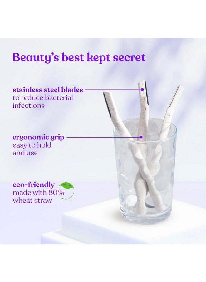 Reusable & Biodegradable Face & Eyebrow Razors For Women - 3 | Instant Glow & Painless Hair Removal | For Eyebrows, Upper Lip, Chin, Peach Fuzz, Forehead, Unibrow, Sideburns | Dermaplaning Tool | Korean Skincare| Safe For All Skin Types