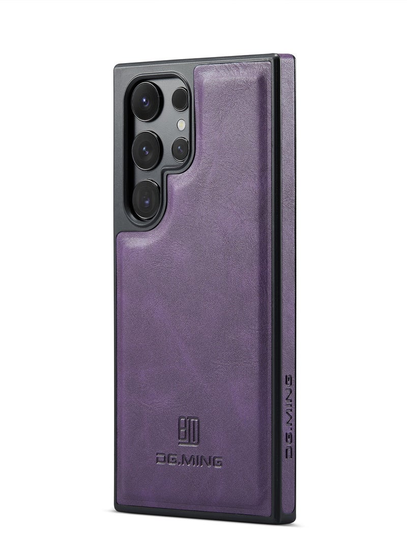 DGMING Case Cover Premium Leather Back with Logo CutOut Shockproof Compatible with Samsung Galaxy S25 Ultra (Purple) - Image 2