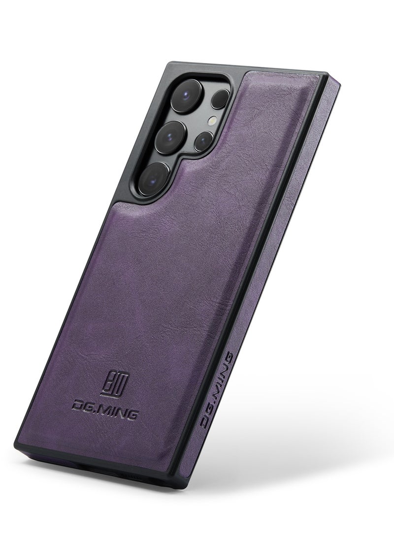 DGMING Case Cover Premium Leather Back with Logo CutOut Shockproof Compatible with Samsung Galaxy S25 Ultra (Purple) - Image 1