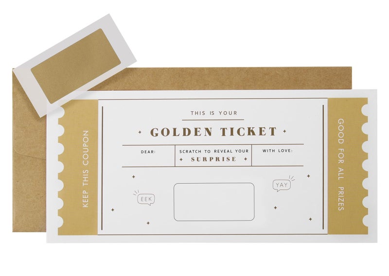 CJ&M The Golden Ticket | Scratch & reveal surprise ticket, Golden ticket, Scratch Card, Surprise holiday, Gift reveal, Surprise gift - Image 2