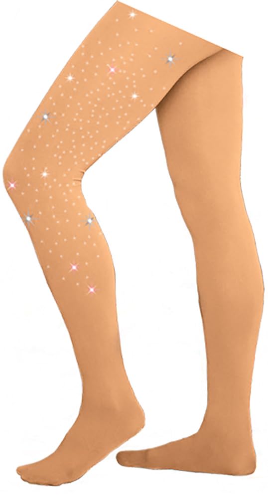 ChloeNoel Figure Skating Light Tan Footed Tights TF8830 w/Crystals Light Tan Adult Medium - Image 1