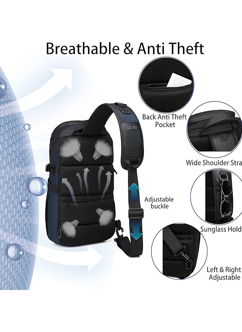 OZUKO - Crossbody Sling Bag, Large Capacity Men Shoulder Bag, Anti Theft Long Lasting Crossbody Backpack, Anti Scratch Tactical Waterproof Messenger Bag For Outdoor, (1pc, Blue) - Image 1