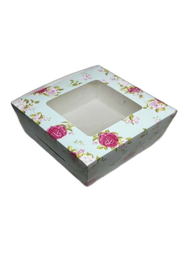 Baekence Cake box 1/2 kg Window cake box 8 inch Green small flowers Pink design, Pack of 40 pcs - Image 2