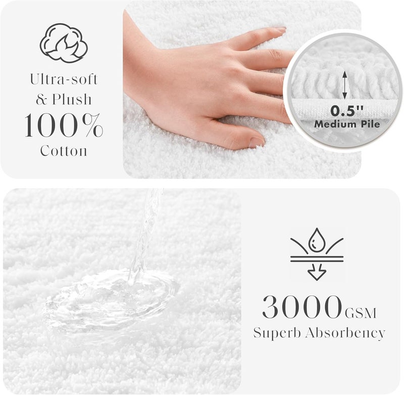 madison park Signature Splendor Reversible 100% Cotton Tufted Bathroom Rug-3000 GSM Hotel Quality Luxurious Plush High Pile Bath Mat Absorbent, Quick Dry, Shower Room Décor, 24x72, White - Image 3
