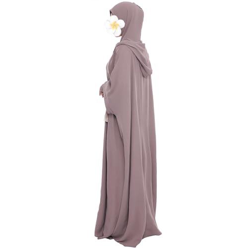 khalat Muslim Prayer Dress Abaya Solid One-Piece Hoodie Abaya Dress for Women Long Maxi Dress Islamic Dubai Jilbab Taro - Image 3