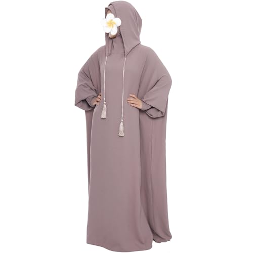 khalat Muslim Prayer Dress Abaya Solid One-Piece Hoodie Abaya Dress for Women Long Maxi Dress Islamic Dubai Jilbab Taro - Image 1