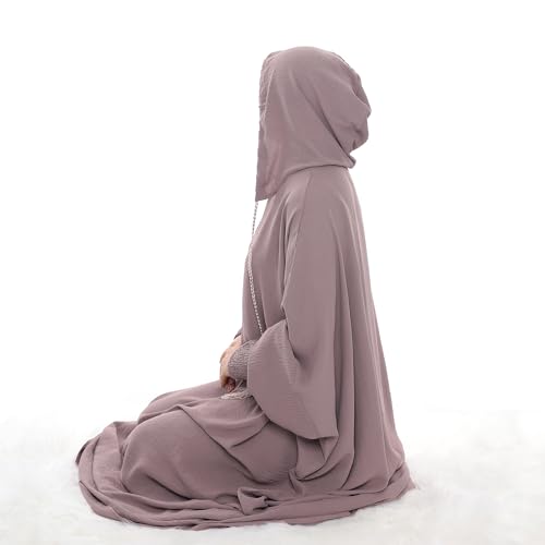 khalat Muslim Prayer Dress Abaya Solid One-Piece Hoodie Abaya Dress for Women Long Maxi Dress Islamic Dubai Jilbab Taro - Image 5