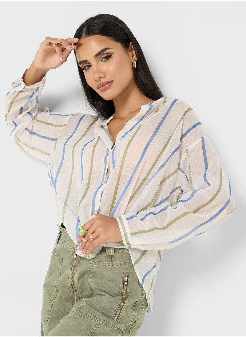 Ginger Multi Stripe Wrap Detail Shirt  - Image 1