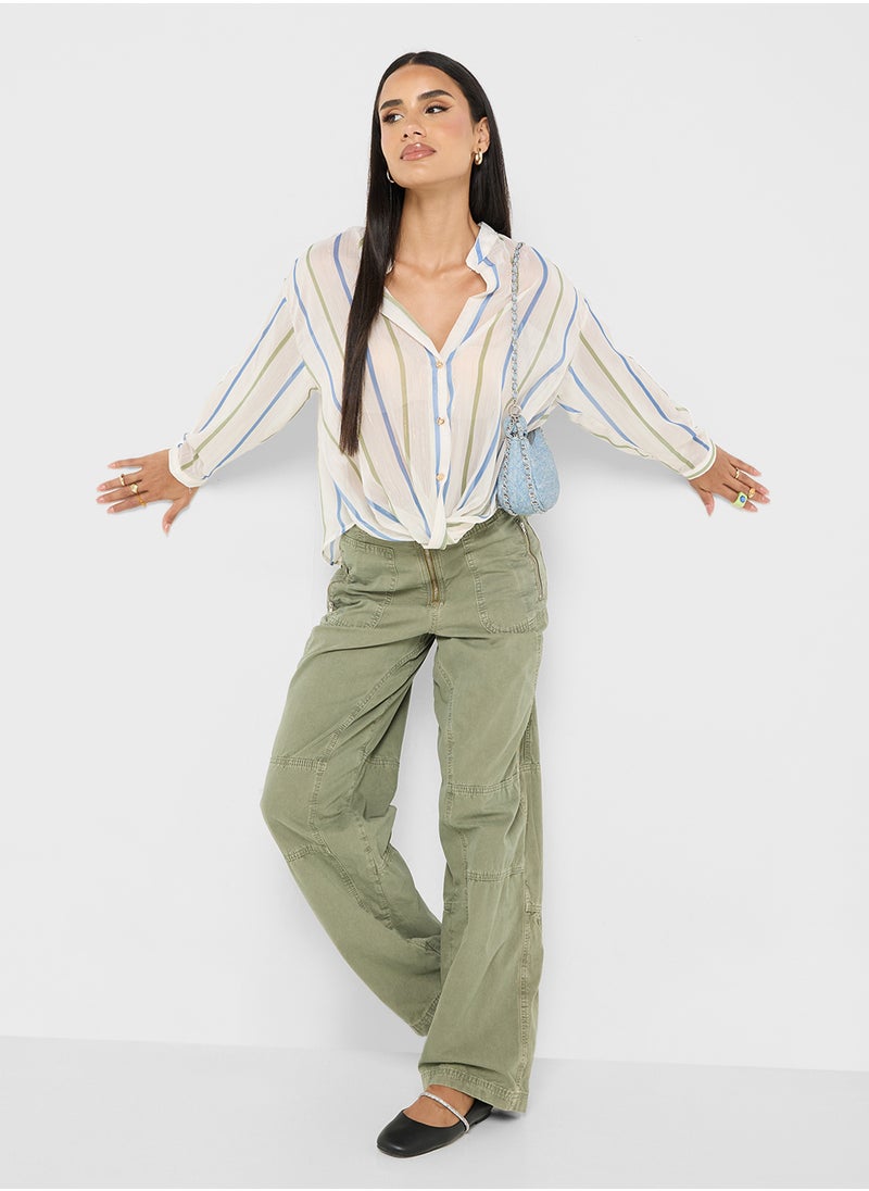 Ginger Multi Stripe Wrap Detail Shirt  - Image 4