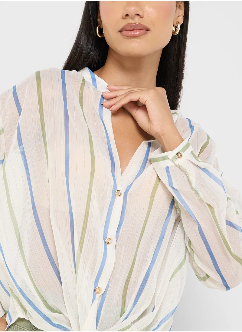 Ginger Multi Stripe Wrap Detail Shirt