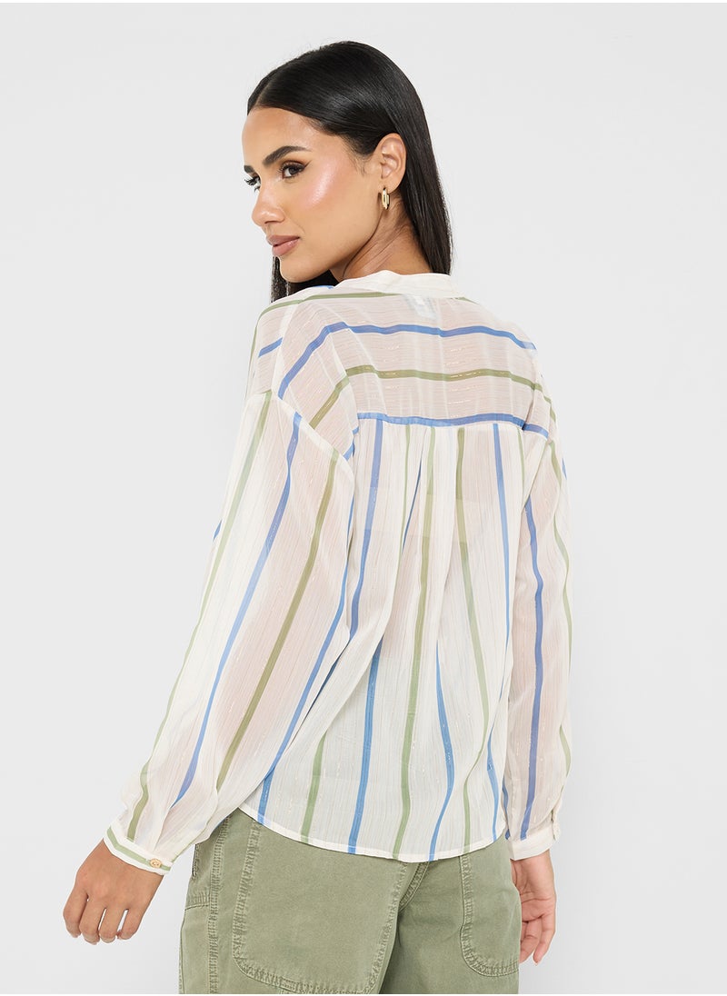 Ginger Multi Stripe Wrap Detail Shirt  - Image 2