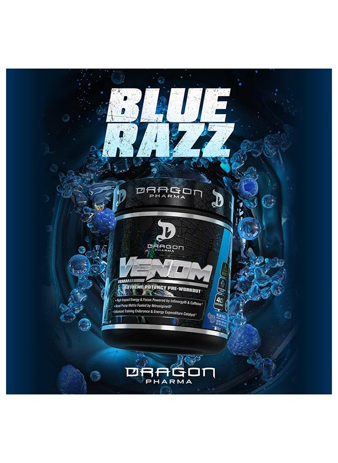 DRAGON PHARMA - Venom Extreme Potency Pre-Workout, Laser Sharp Focus + Energy, Intense Performance, Proven Ingredients For Enhanced Vasodilation & Endurance (40 Servings, Blue Raspberry) - Image 1