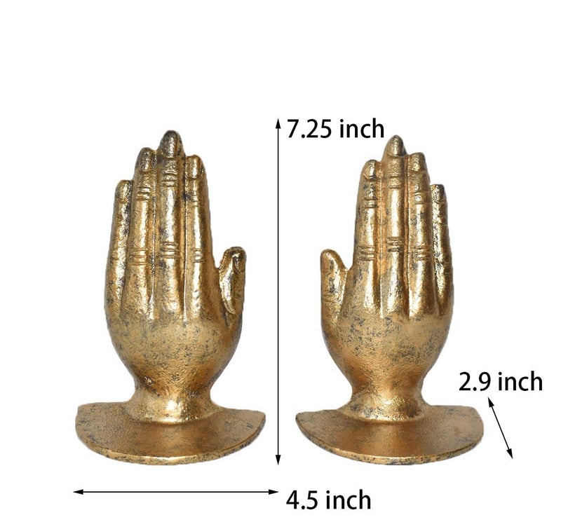 Juconsin Hands Bookends Prayer Hand Decorative Bookends Unique Gold Book Ends Heavy Duty Cast Iron Bookends For Shelves Decorative - Image 2