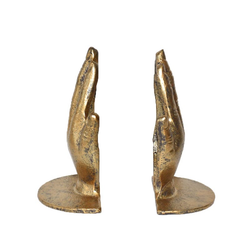 Juconsin Hands Bookends Prayer Hand Decorative Bookends Unique Gold Book Ends Heavy Duty Cast Iron Bookends For Shelves Decorative - Image 3