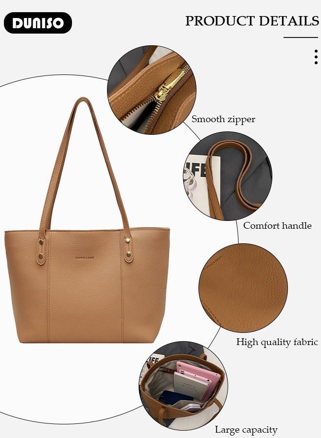 DUNISO Women's Shoulder Tote Bag Faux Leather Handbag for Women Large Capacity Messenger Bag, Fashionable Travel Shoulder Bag for Ladies Girls College Students - Image 2