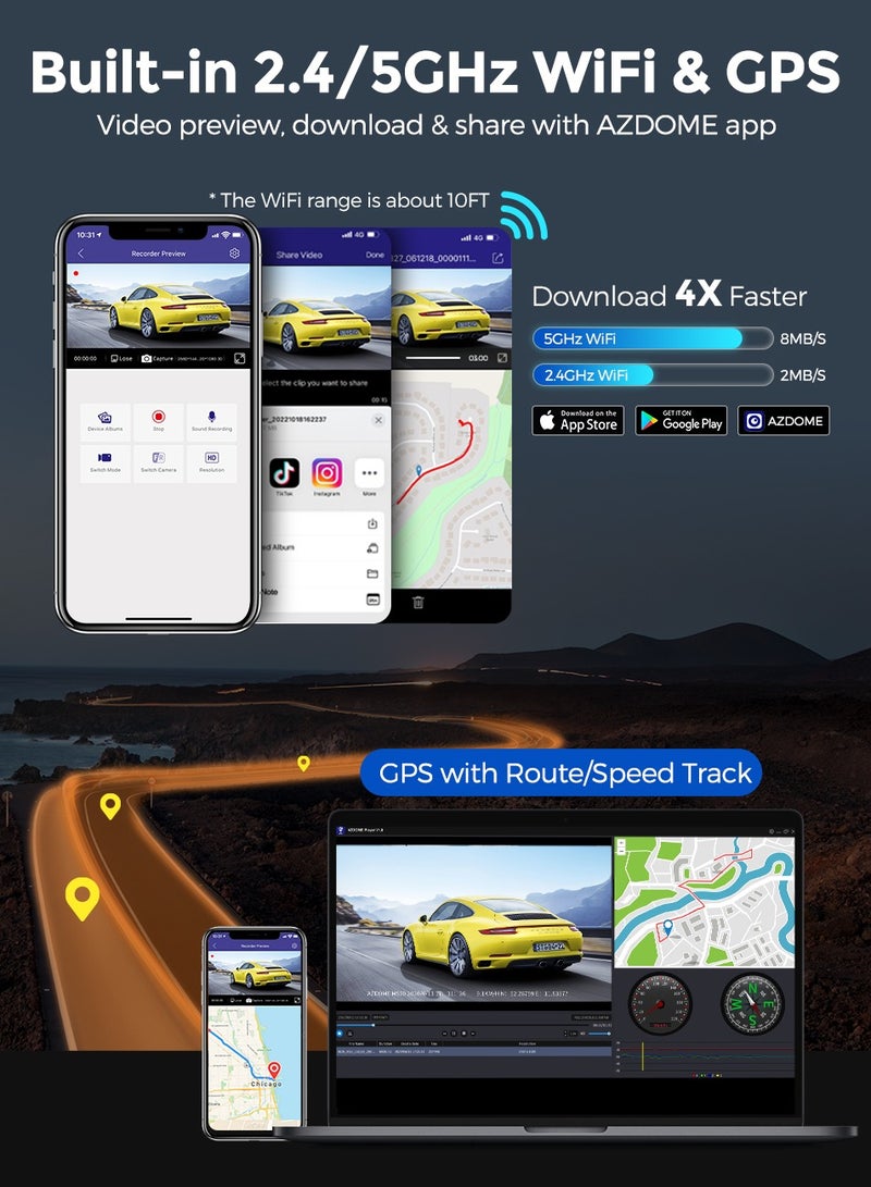 أزدوم داش كام ازدوم M550  برو 3 قنوات داش كام أمامية وخلفية وداخلية داش كام كاميرا للسياره كاميرا داش كام للرؤية الليلية للسيارات - Image 3