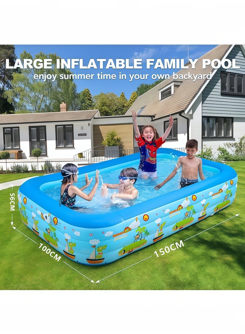 Inflatable Swimming Pools,Adult Thickened Family Swimming Pool,Toddler Swimming Pool,Swimming Pool with Built-in Removable Air Pump, 150x100x56cm