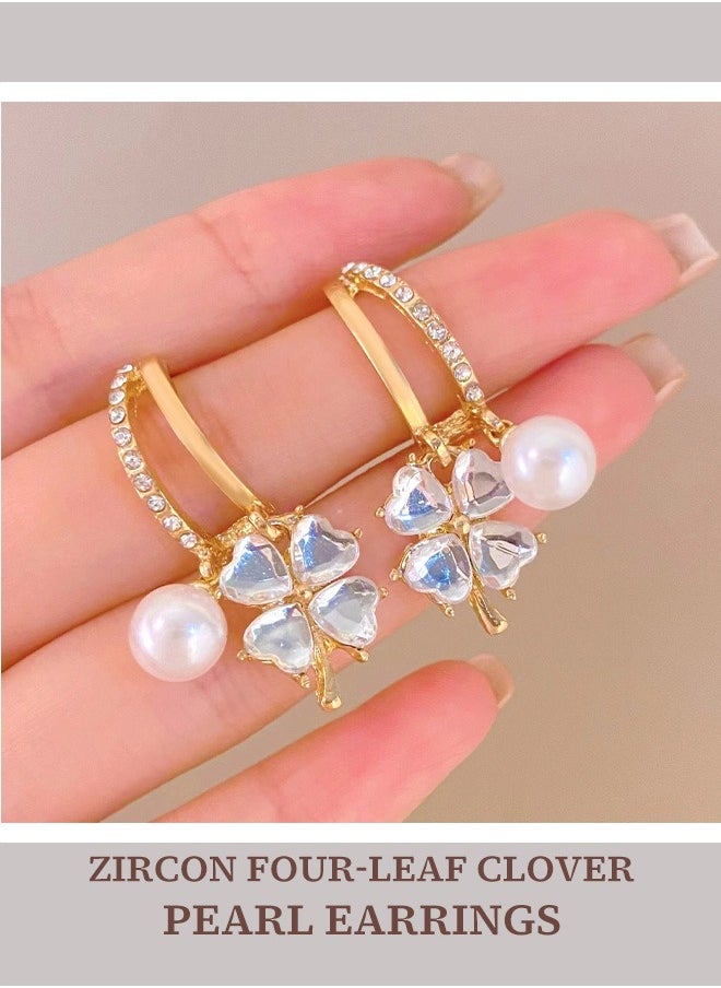 Generic Amethyst crystal clover floral pearl earrings for women - a luxurious and sophisticated fashion statement that exudes elegance. The perfect gift for your girlfriend, wife, mother, or bridesmaid.  - Image 5