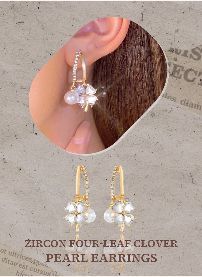 Generic Amethyst crystal clover floral pearl earrings for women - a luxurious and sophisticated fashion statement that exudes elegance. The perfect gift for your girlfriend, wife, mother, or bridesmaid.  - Image 4