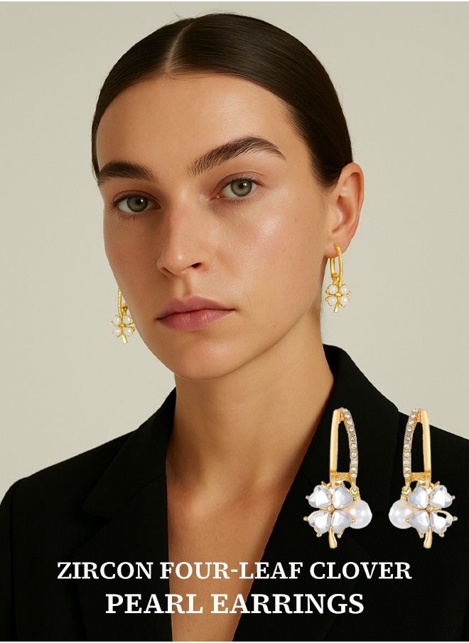 Generic Amethyst crystal clover floral pearl earrings for women - a luxurious and sophisticated fashion statement that exudes elegance. The perfect gift for your girlfriend, wife, mother, or bridesmaid.  - Image 1