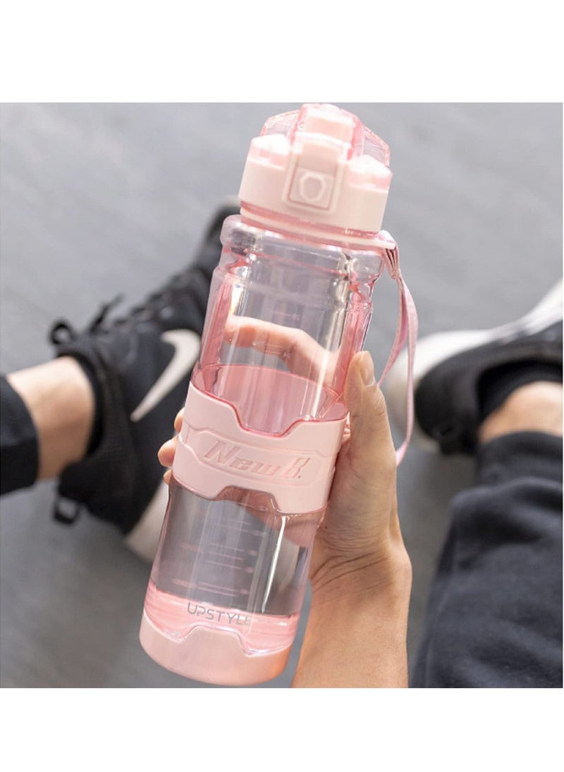 TYCOM Water Bottle 1L Leak-Proof Drink Bottle, Gym Bottle With Protein Shaker, Flip Top Lid & Removable Strainer Sport Bottle For Fitness Cycling, Gym Camping Sports （Transparent Pink）  - Image 1