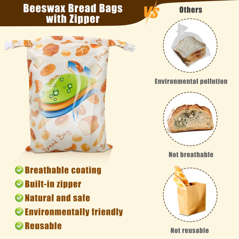 kanuoc Reusable Beeswax Bread Bags for Homemade Bread Sourdough, XL Eco-Friendly Fresh Food Storage with Buckle & Zipper, Moisture Lock, Keeps Bakes Fresh Longer (2 Pack) - Image 4