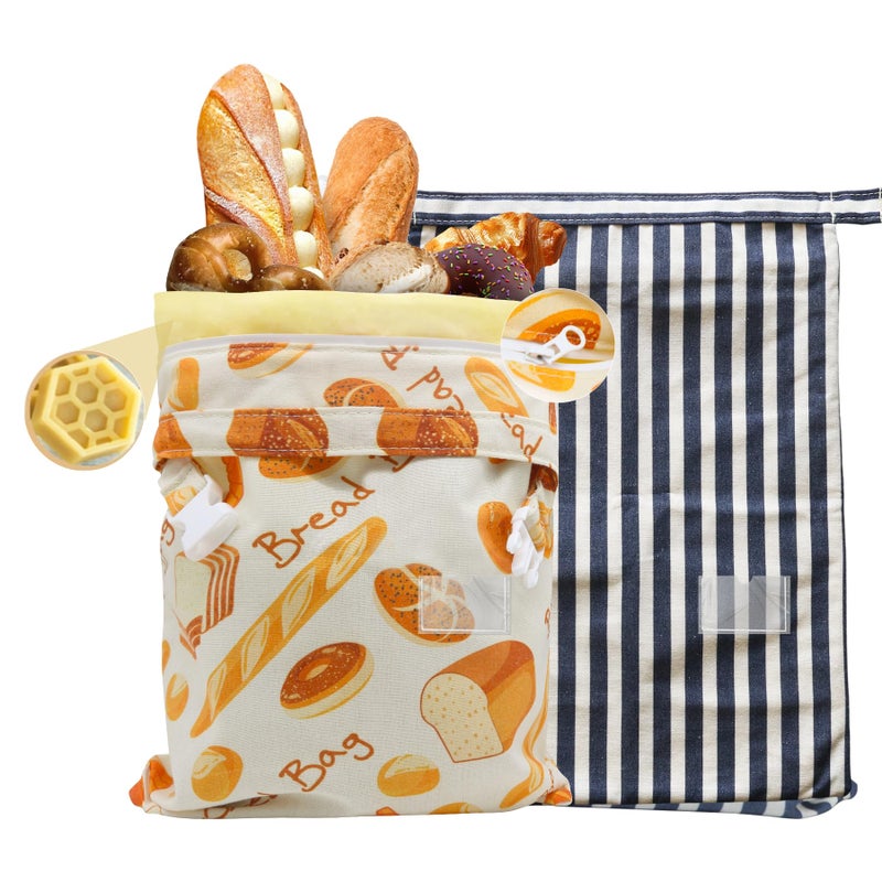 kanuoc Reusable Beeswax Bread Bags for Homemade Bread Sourdough, XL Eco-Friendly Fresh Food Storage with Buckle & Zipper, Moisture Lock, Keeps Bakes Fresh Longer (2 Pack) - Image 1