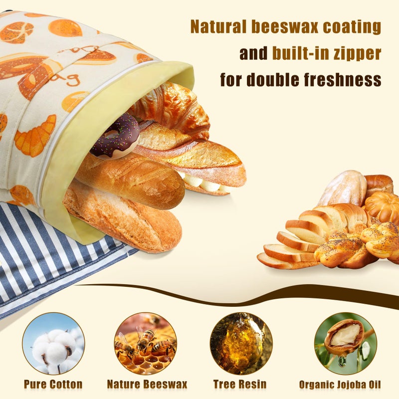 kanuoc Reusable Beeswax Bread Bags for Homemade Bread Sourdough, XL Eco-Friendly Fresh Food Storage with Buckle & Zipper, Moisture Lock, Keeps Bakes Fresh Longer (2 Pack) - Image 2