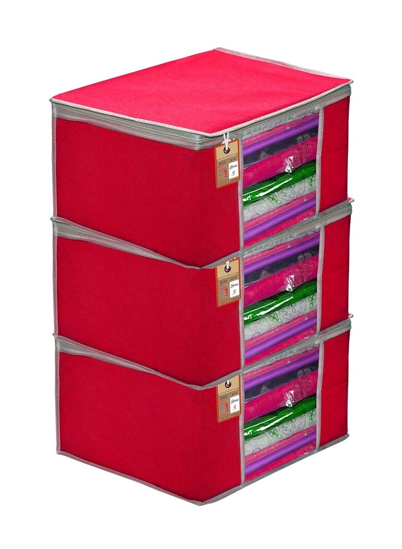 atorakushon® Fabric Pink Garment Storage Bags Wardrobe Organizer for Clothes Storage Box Saree Cover Pack of 3 - Image 1
