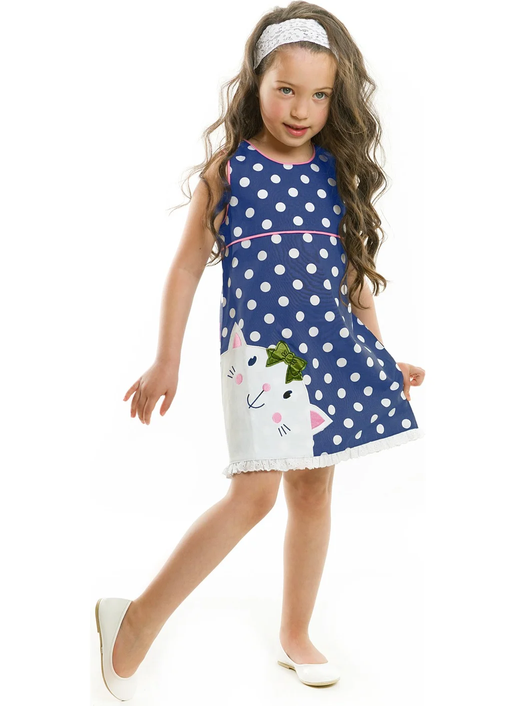 Denokids Chubby Cat Girl Poplin Dress