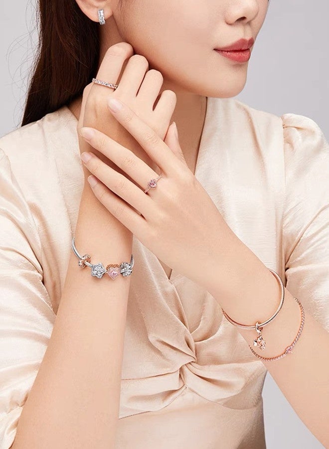 Chomel Pandora Women's Classic Cubic Zirconia Rose Gold Copper Silver Alloy Shining Heart of Joy Ring - Image 5