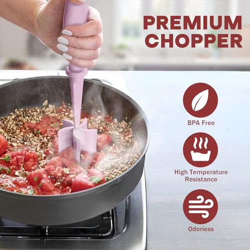PGYARD 2 Pcs Meat Chopper, Hamburger Grinder, Premium Heat Resistant Smasher for Ground Beef, Burger Grinder Nylon Potato Mix Tool-Pink - Image 5