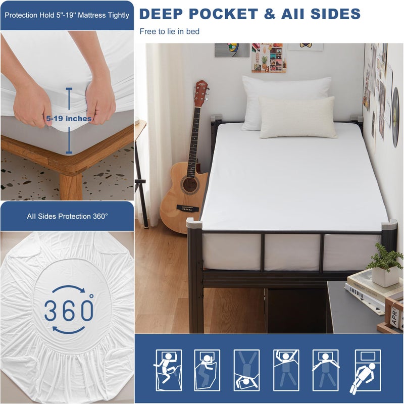 GRT 2 Pack Twin XL Mattress Protector Waterproof, Breathable & Noiseless Waterproof Mattress Protector Fitted Deep Pocket from 5" to 19", Smooth XL Twin Bed Mattress Cover Machine Washable - Image 4