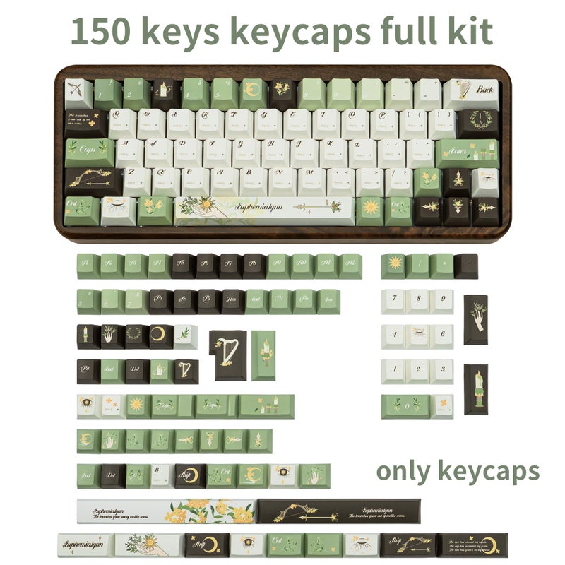 GEKUCAP 150 Keys Green PBT Keycaps, Laurel Theme Custom Keycap Cherry Profile, Dye-Sublimation Keycaps Set for 61/64/68/84/87/100/104/108 Cherry MX Mechanical Keyboards - Image 2