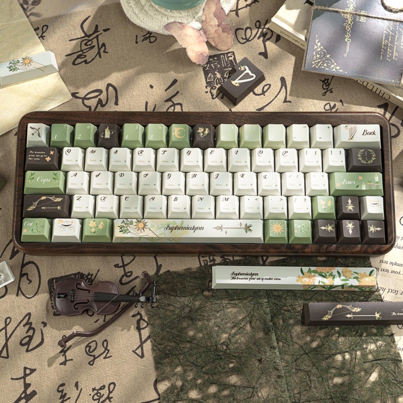 GEKUCAP 150 Keys Green PBT Keycaps, Laurel Theme Custom Keycap Cherry Profile, Dye-Sublimation Keycaps Set for 61/64/68/84/87/100/104/108 Cherry MX Mechanical Keyboards - Image 3