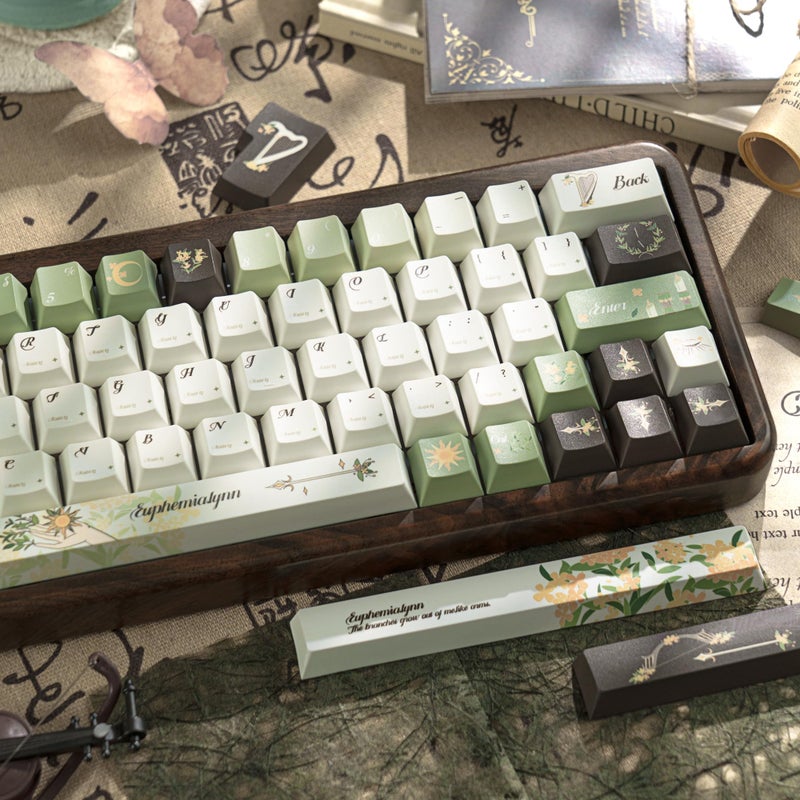 GEKUCAP 150 Keys Green PBT Keycaps, Laurel Theme Custom Keycap Cherry Profile, Dye-Sublimation Keycaps Set for 61/64/68/84/87/100/104/108 Cherry MX Mechanical Keyboards - Image 4