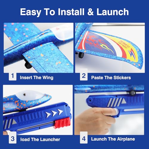 Wesfuner 3 Pack Foam Airplane Launcher Toys 2 Flight Mode Glider PlaneKids Flying Toy3 4 5 6 7 8 9 10 11 12 Year Old Boys Girls GiftsOutdoor Sport Party Favor - Image 5