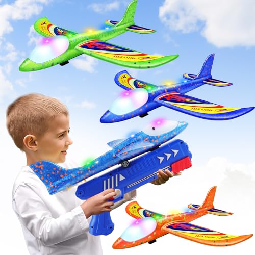 Wesfuner 3 Pack Foam Airplane Launcher Toys 2 Flight Mode Glider PlaneKids Flying Toy3 4 5 6 7 8 9 10 11 12 Year Old Boys Girls GiftsOutdoor Sport Party Favor - Image 1