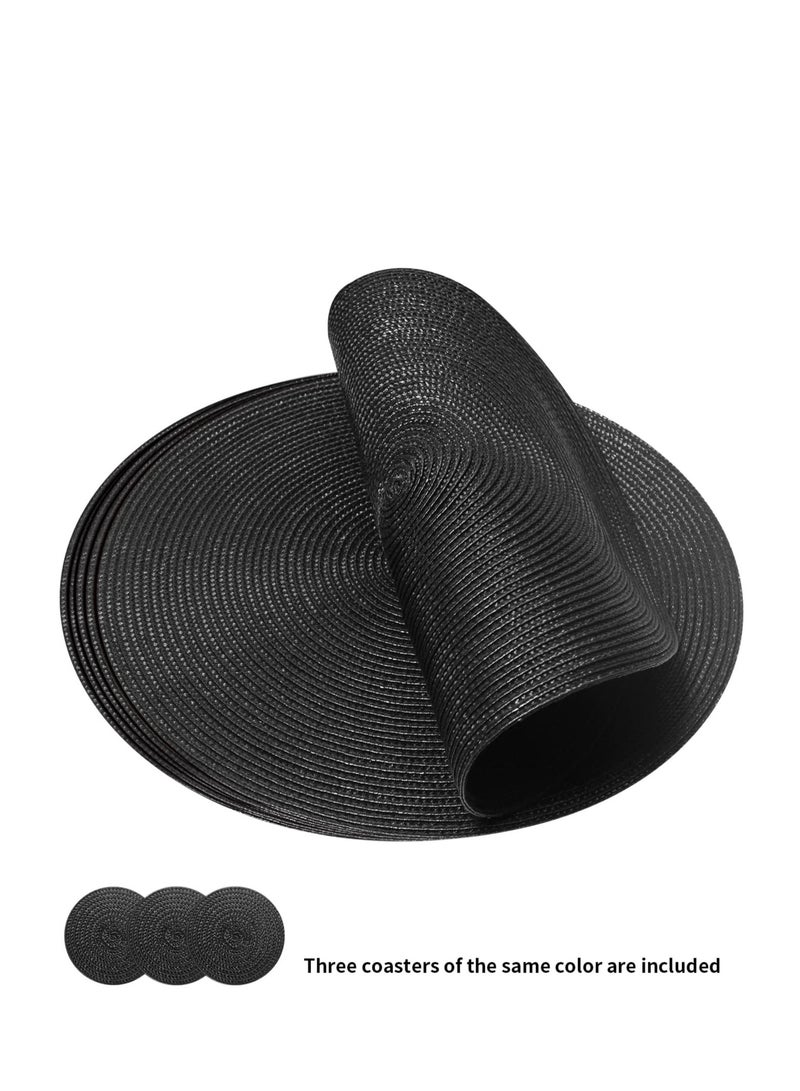 Excefore Round Braided Placemats Set of 6 Washable Round Table Mats, Cotton Polyester Woven Heat Resistant Place mats, Non-Slip Dining Tables Polypropylene PlaceSet(Black) - Image 5